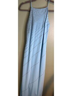 Vintage Y2K De Laru Sheila Yen 3/4 Blue Beaded Lace Up Back Prom Gown